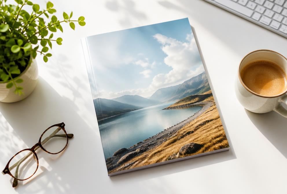 Ausgabe des Unternehmer Magazins auf einem Schreibtisch mit Kaffee und Brille